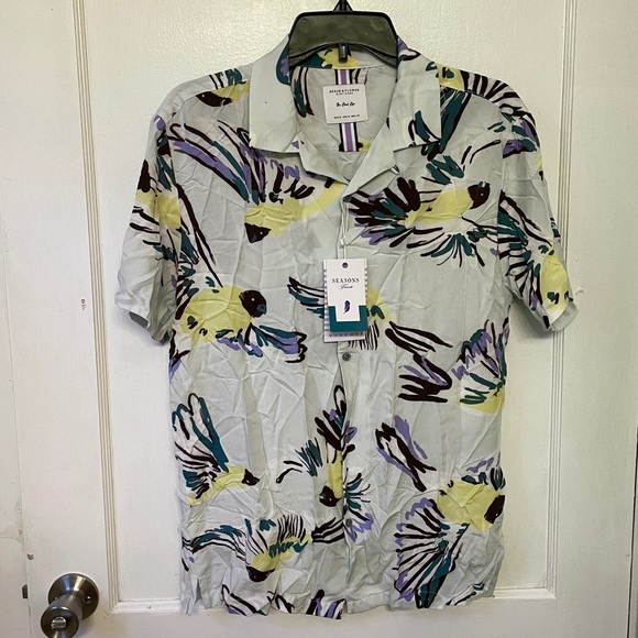 NWT Cool bird print viscose buttondown - Picture 1 of 5